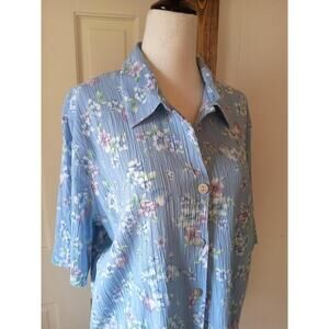 Vintage Light Blue Floral Blouse, Koret Petites, Size Large
